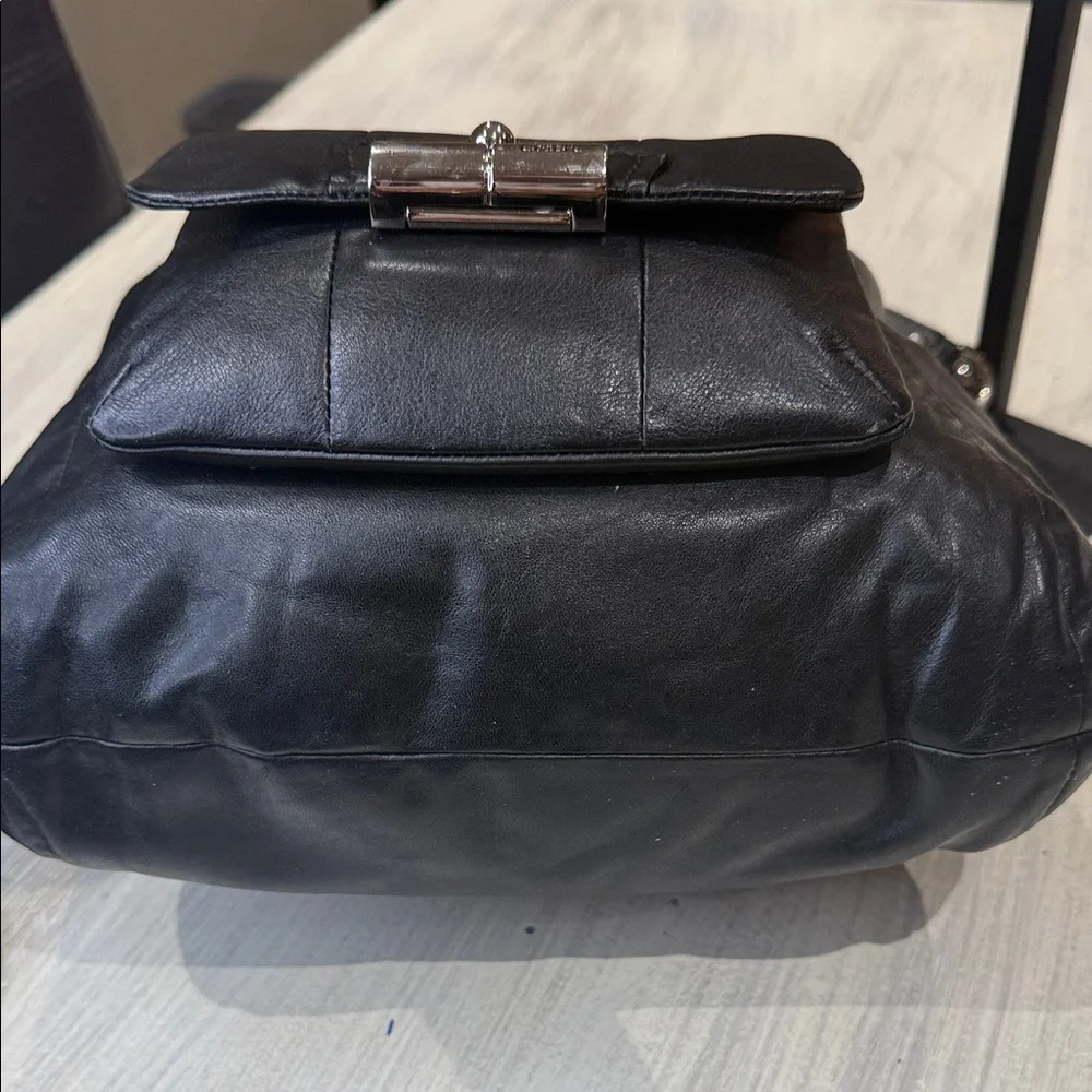 Vintage Coach Black Leather Shoulder Bag with Silver Accents